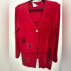 Nina Piccalino‎ Red Artsy Slinky Floral Vintage 90’s/Y2K Attached 2 Piece Top 12